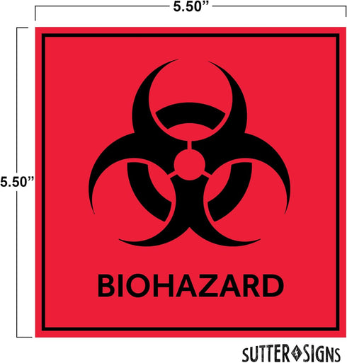 Biohazard Stickers Signs by Sutter Signs (Pack of 10) | Decals for Labs, Hospitals, and Industrial Use