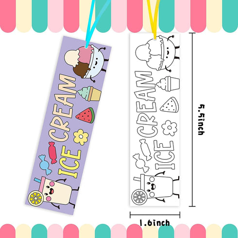 72Pcs Summer Haooryx Color Your Own Ice Cream Bookmarks - Ice Cream Theme Kids DIY Coloring Blank Bookmark for Kids