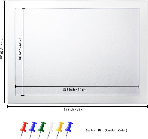 White Cork Board Bulletin Board - 15"x11" Wood Framed Display with Felt for Home, Kitchen, Office, School