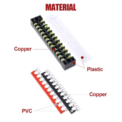 12pcs 600V 15A 12 Position Double Row Screw Terminal Strip and 400V 10A Red/Black Pre Insulated Terminal Barrier