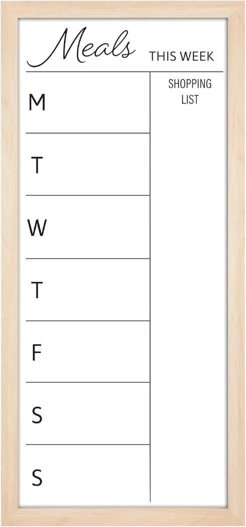 MCS 14x30 Dry Erase Weekly Meal Planner Whiteboard with Natural Frame for Wall, Family Planner & Shopping List