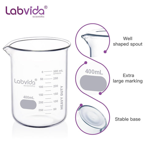 6pcs 400ml Upgraded Thick Glass Beakers, Griffin Low Form Beaker Set with Double Scale