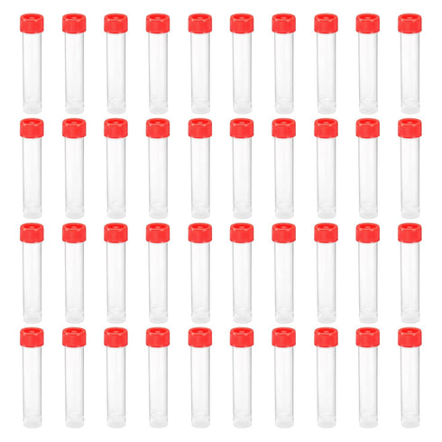 PATIKIL 20mL Plastic Test Tubes, 40 Pack Frozen Vial Container Storage Screw Cap for Lab Science, Red Clear