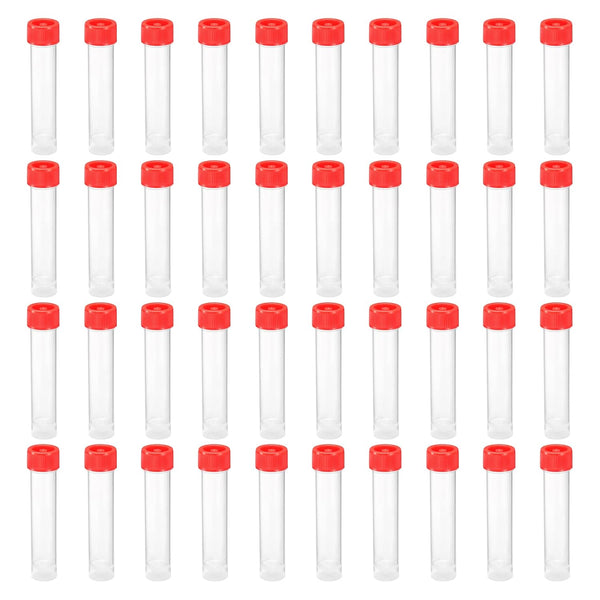PATIKIL 20mL Plastic Test Tubes, 40 Pack Frozen Vial Container Storage Screw Cap for Lab Science, Red Clear