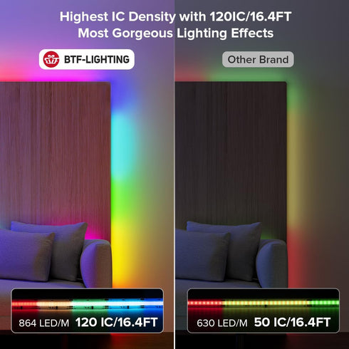WS2811 864LED/m DC24V 9.8FT 24IC/m 12mm BTF-LIGHTING FCOB IC RGB COB LED Strip Flexible High Density Color Chasing