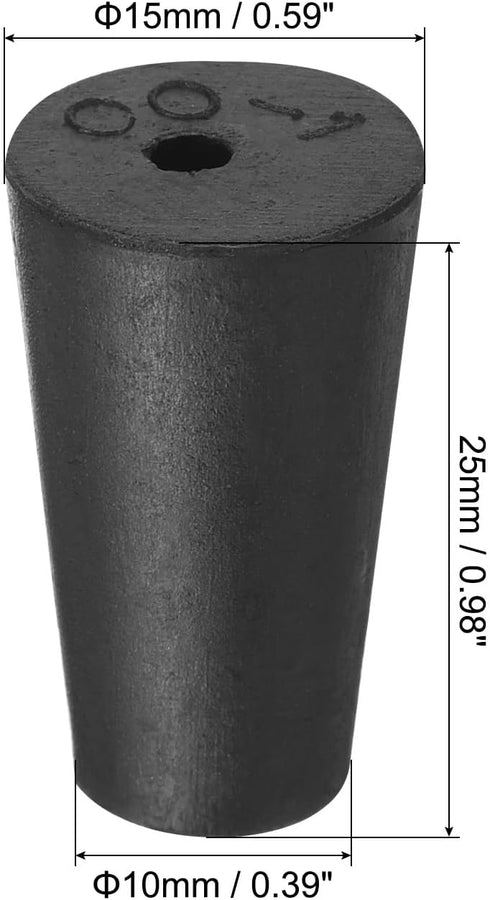 MECCANIXITY Rubber Tapered Plug 10mm to 15mm Solid Test Tubes Bungs Stopper with Hole Black for Lab Home 8 Pieces