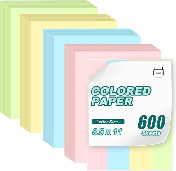 Generic 600 Pack Letter Size Colored Printer Paper, Colored Copy Paper 8.5 x