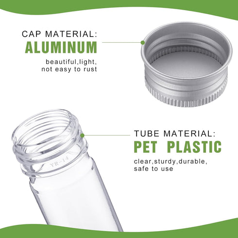 Dandat 80 Pcs 65ml Clear Flat Plastic Test Tubes with Screw Caps for Sample Testing and Party Favors