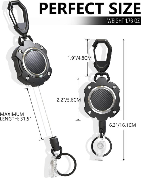 LIUGX Retractable Keychain, Heavy Duty Carabiner Key Chains, Tactical ID Badge Reel with 31.5” Wire Rope