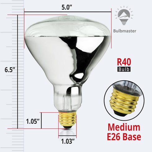 250 Bulb R40 250R40 Bulb E26 1 Pack Watt Heat lamp for Bathroom Incandescent Shower Heat Lamp Clear Infrared Bath Light