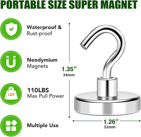 MIKEDE 20 Pack Magnetic Hooks, 110lbs Strong Heavy Duty Hooks for Hanging, Industrial Metal Refrigerator Hooks for