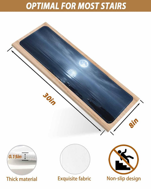 BOHOOSKYLAR 4 8"x30" Night Ocean Stair Treads Natural Scenery Moonlight Sparkling Water Indoor Non Slip Peel and Stick