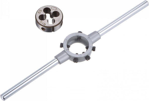 uxcell Die Stock Handle Wrench Set with M10 x 1.25 Threading Round Die and 30mm Holder, Adjustable Tool