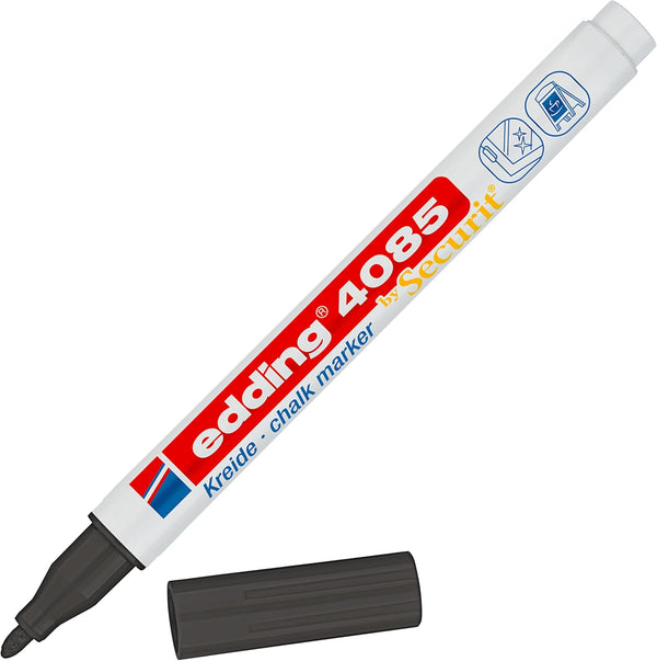 edding 4085 Chalk Marker - Black - 1 Chalk Pen - Fine-Nib Wet Wipe Pen for Chalkboards, Windows, Glass, Mirrors