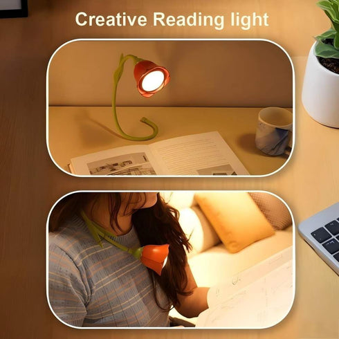 YumeGlint Dimming Rechargeable Flower Desk Lamp Infinite Trichromatic Temperature Adjustable Brightness Memory LED