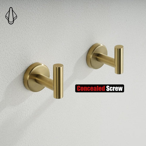 JQK Bathroom Towel Hook Brushed Gold Brass Coat Robe Clothes Hook (Pack of 2)