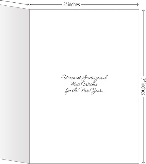 Happy New Year Cards by One Jade Lane, Winter White, 5x7, Set of 18 Holiday Cards & Envelopes