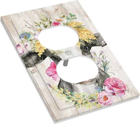 Funny Cow Rustic Farmhouse Animal Cattle Light Switch Cover, Decorative Duplex Outlet Covers for Kitchen Bathroom Home