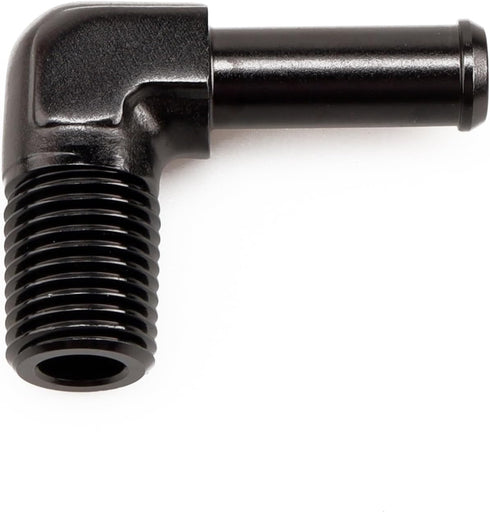 1/4" NPT Male to 3/8" Hose Barb Fitting Adapter - 90 Degree Aluminum Black for 6AN Push on Hose