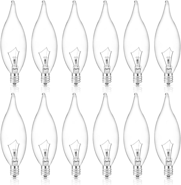 E12 B10 Clear Candle Base Bulb with Warm White 2700K, 40W Candelabra