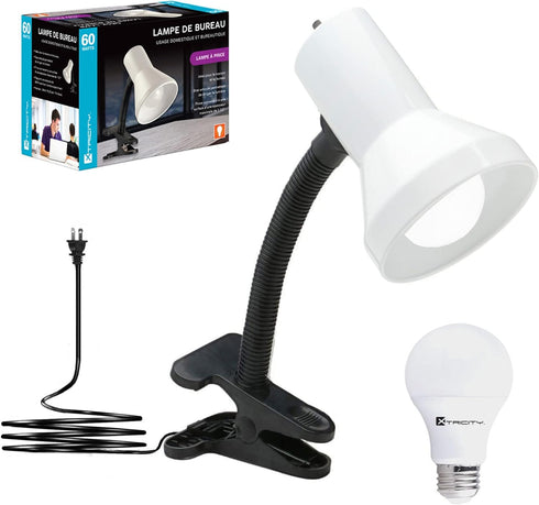 Xtricity LED Clip on Desk Lamp with 360° Flexible Gooseneck, Reading Light for Bed Headboard, 6W A19 Bulb Included