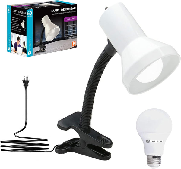 Xtricity LED Clip on Desk Lamp with 360° Flexible Gooseneck, Reading Light for Bed Headboard, 6W A19 Bulb Included