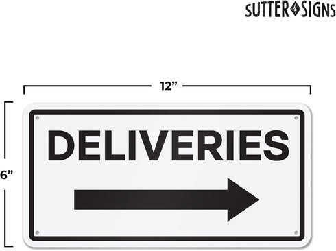 Deliveries with Right Arrow Sign, 12" x 6" Aluminum Delivery Sign for Home, Office, Commercial Buildings