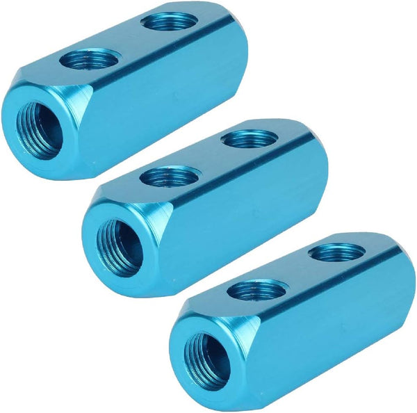 Beduan 1/4" 2 Way 5 Port Aluminum Air Hose Inline Manifold Block Splitter, Pack of 3