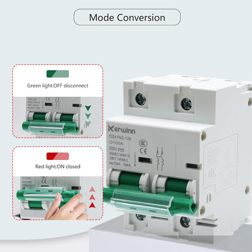 Miniature Circuit Breaker 500V DC, 2-Pole 100Amp, Smart DIN Rail Mount for Marine and Solar Power Systems (C100A)