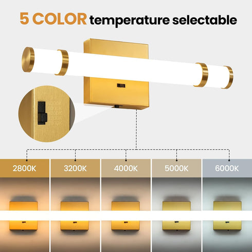 15.4 Inch 10W Dimmable 5CCT Dimmer) Gold Bathroom Vanity Light - LED Modern Bathroom Light Fixtures Over Mirror