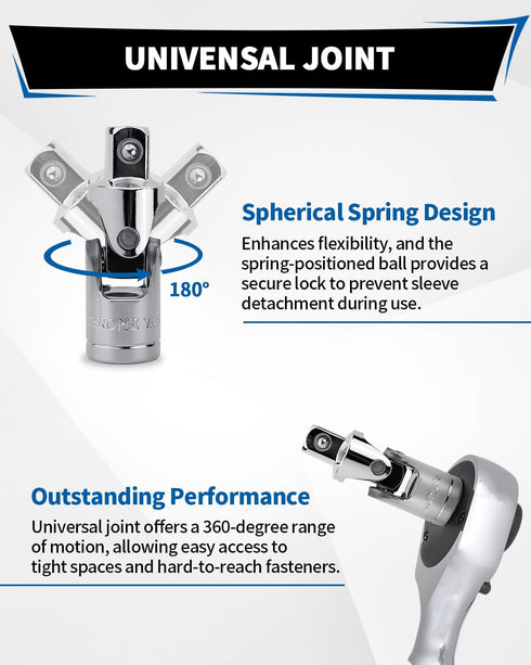 Acxetx 19 Set, 1/4", 3/8" 1/2" Piece Socket Extension and Drive Extension Bar, Universal Joint, Adapters and T-Bar