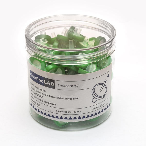 Syringe Filters, PES (Polyethersulfone) 25mm Diameter, 0.45µm Pore Size, Non-Sterile Filtration, Green Pack of 100