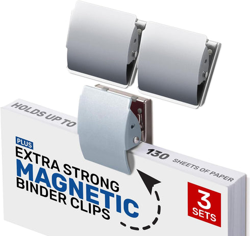 Extra Strong Magnetic Binder Clips, Set of 3 Large Silver Clips for Office and Home Use