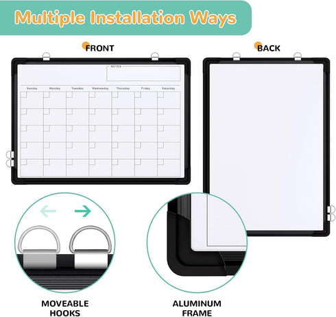 Small Monthly Calendar Dry Erase Whiteboard for Wall, 16in x 12in Magnetic Board, Portable for Kitchen, Planning