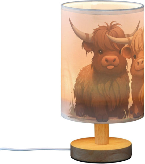 Oarencol Bedside Table Lamp Fun Highland Cow Animal Nightstand Lamp with Wood Desk Lamps for Bedroom Living Room