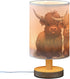 Oarencol Bedside Table Lamp Fun Highland Cow Animal Nightstand Lamp with Wood Desk Lamps for Bedroom Living Room