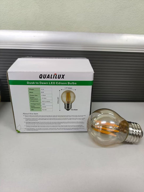 G14 Bulbs 4W=40W, A15, 400LM Bulb, E26, 4-Pack, HQ-H039 Qualilux Small Dusk to Dawn Edison Light Outdoor, Vintage Amber
