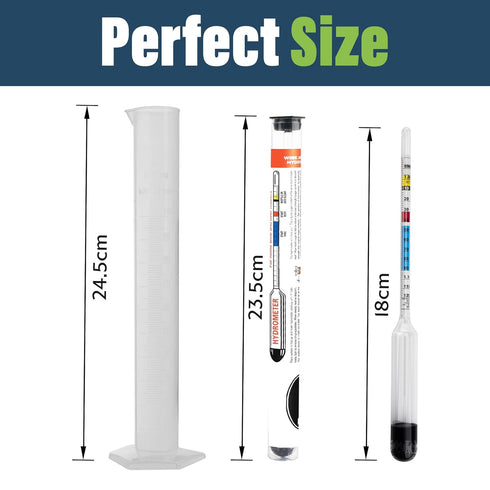 100 MM Hydrometer for Wine Making with Hydrometer Alcohol Test Jar - Specific Gravity Hydrometer for Wine and Beer