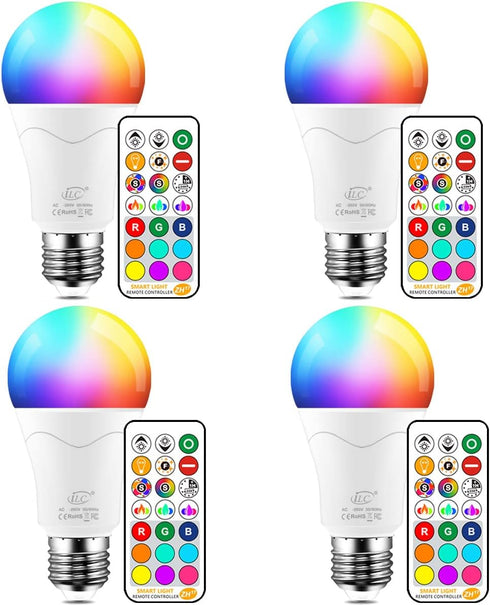 ILC LED Light Bulb, 85W Equivalent, Color Changing 2700K Warm White, Remote Control RGB, Dimmable E26, 4 Pack