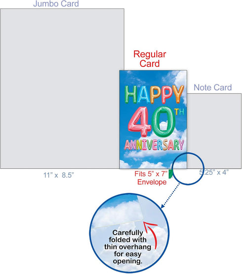 The Best Card Company 40th Anniversary Congratulations Card w/Envelope for Men, Women (Not Actual Balloons, 3D)