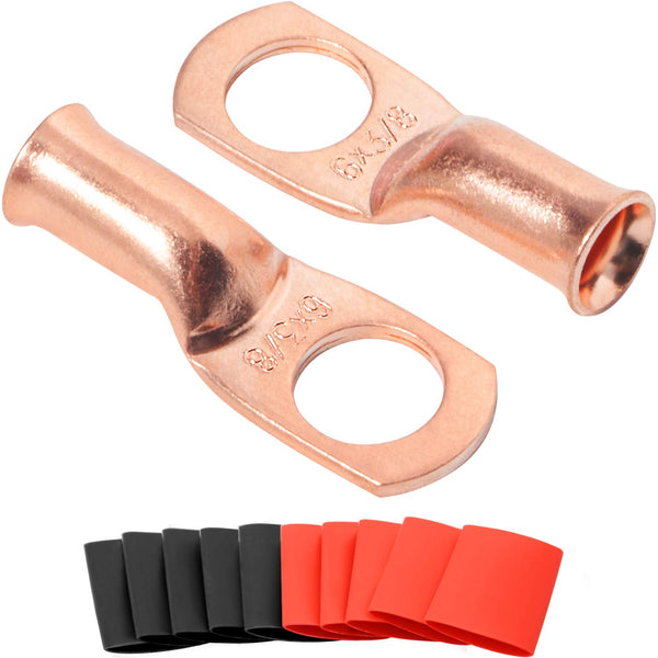 10pcs 6 AWG-3/8" Ring Terminals - Copper Eyelets Battery Cable Ends Crimp Wire Connector, UL Listed