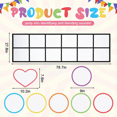 Drydiet Set 1 12 2 Elkonin Box Floor Mat Activity Include Mat Circles Hearts Science of Reading Classroom Materials