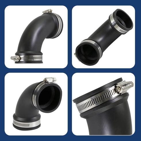Supply Giant 6I74 Flexible Elbow Coupling - 1 1/2", Black, with Stainless Steel Clamps