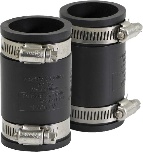 6I45x2 Flexible PVC Coupling with Stainless Steel Clamps, 1-1/4'' Black (Pack of 2)