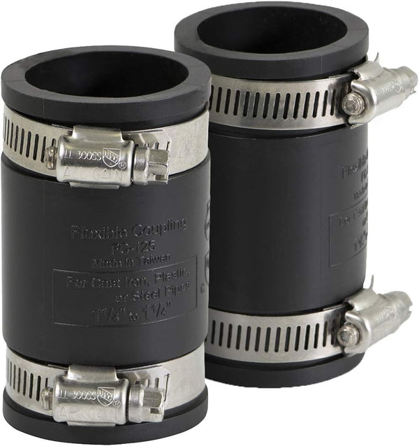6I45x2 Flexible PVC Coupling with Stainless Steel Clamps, 1-1/4'' Black (Pack of 2)