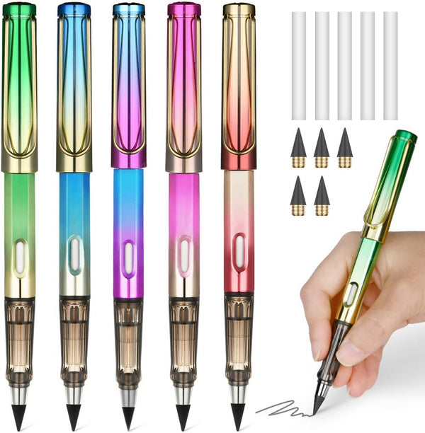 Inkless Pencil with Eraser, 5 Sets of Infinity Pencil, Reusable with Extra 5 Erasers & 5 Replaceable Nibs