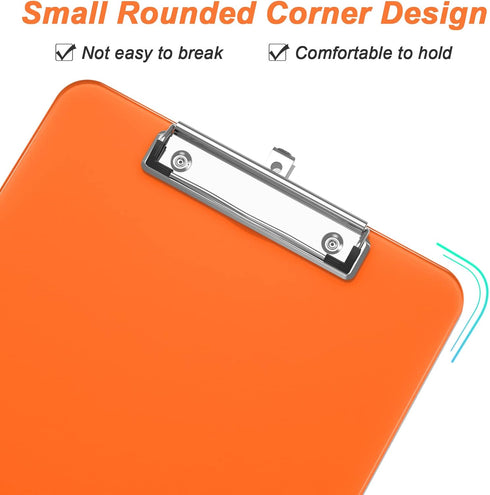 Rimilak Plastic Clipboards with Low Profile Metal Clip, Translucent Clip Board, 12.5 x 9 Inch, Orange
