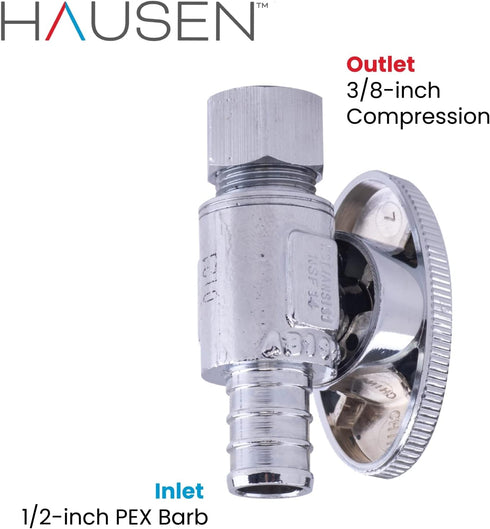 1/2 in. Chrome-Plated Brass PEX Barb x 3/8 in. Compression Quarter-Turn Straight Stop Valve Jar (6-Pack)