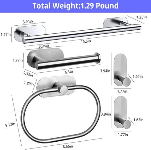 Set, 16" (10, Bathroom Hardware Bathroom Towel Holder with Toilet Paper Holder, Towel Ring, Towel Hook, Bathroom