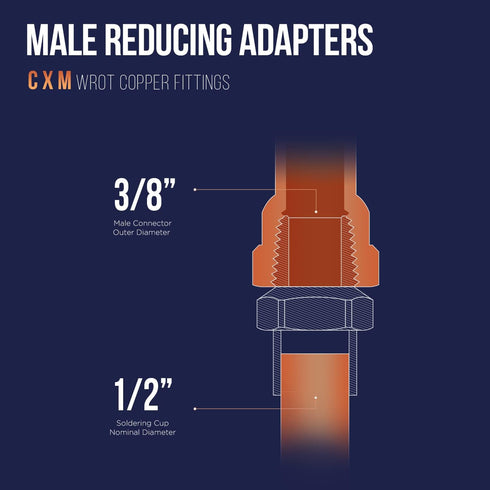 Supply Giant Male Adapter Fitting, 1/2 X 3/8, Copper, C X M Connections